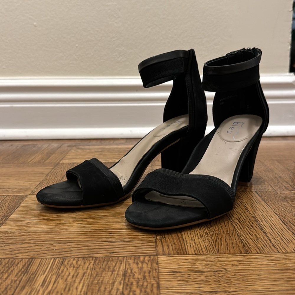 Via Bleu Nordstrom Priscilla Black Leather Suede Heeled Sandals 6